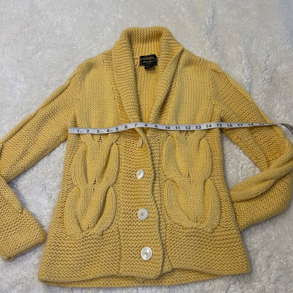 Eddie Bauer Hand Knit Wool Cable Knit Cardigan Women M Yellow Grandma Cottage - Picture 3 of 5